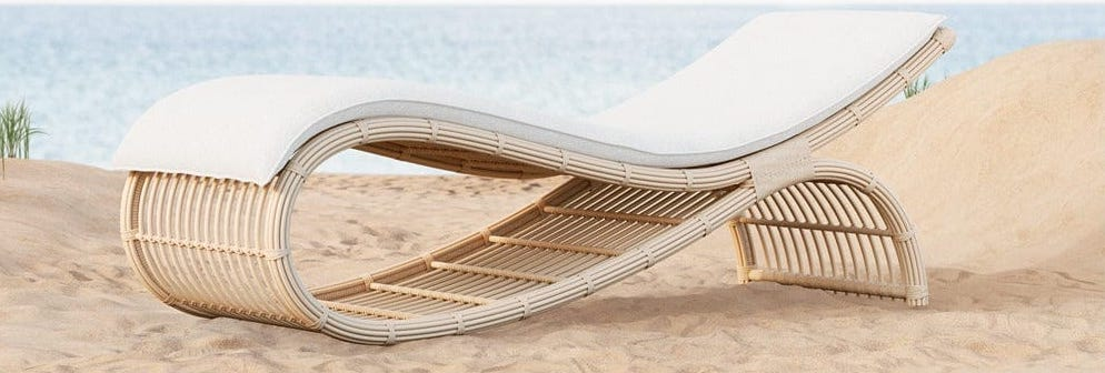 Boxhill's modern unique shaped outdoor chaise sunbed with white cushion
