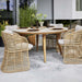 Boxhill's Basket Outdoor Dining Chair Natural lifestyle image with Aspect Teak Round Dining Table