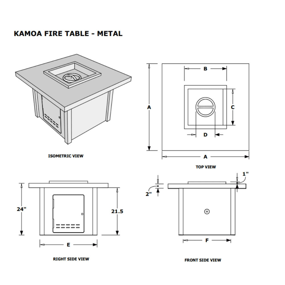Kamoa Metal Powder Coated Fire Pit Table Specs