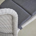 Boxhill's Lean Stackable Outdoor Garden Chair White Grey Weave with cushion lifestyle image close up view