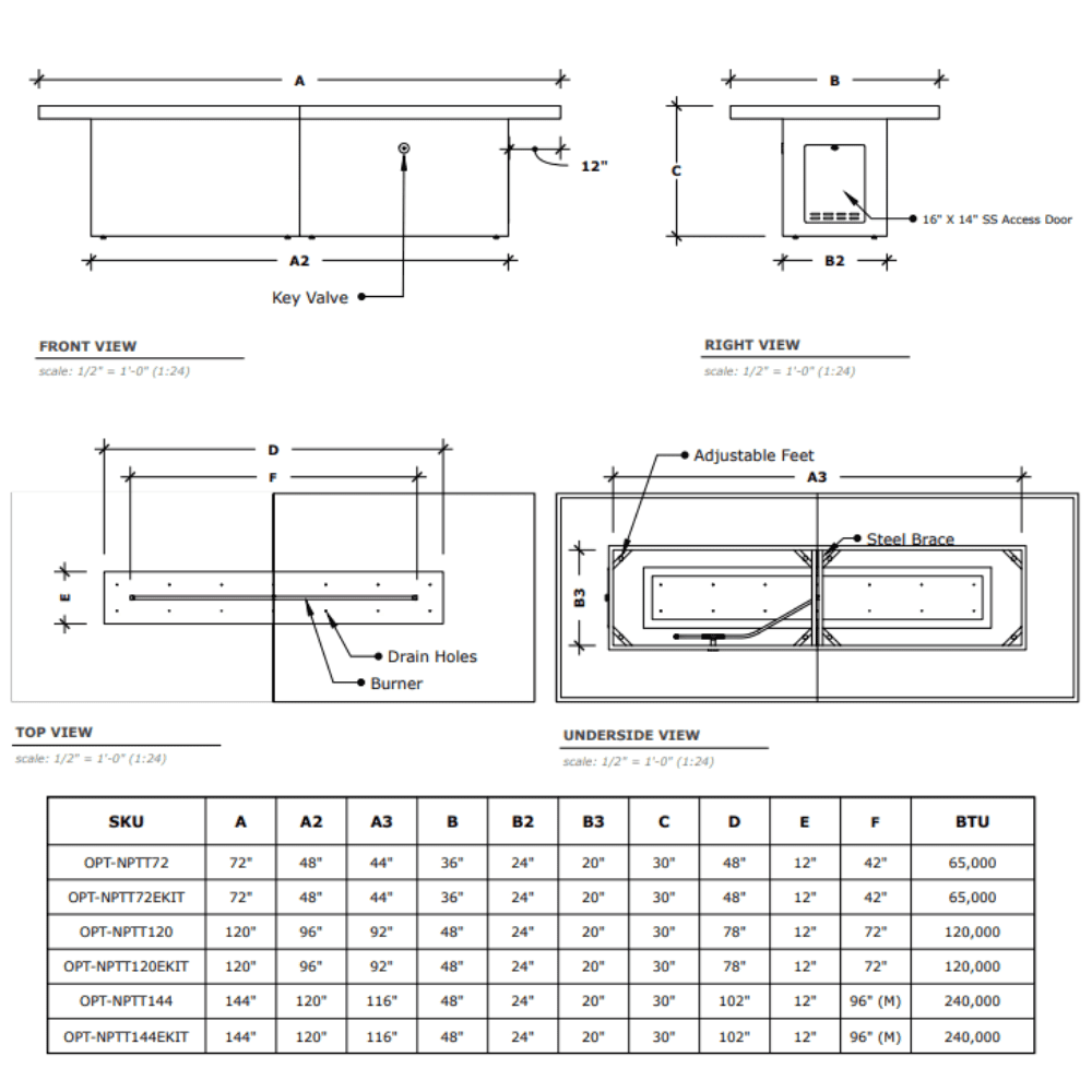 Newport GFRC Concrete Linear Fire Table Specs