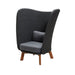 Boxhill's Peacock dark grey outdoor wing highback chair with grey cushion front side view on white background