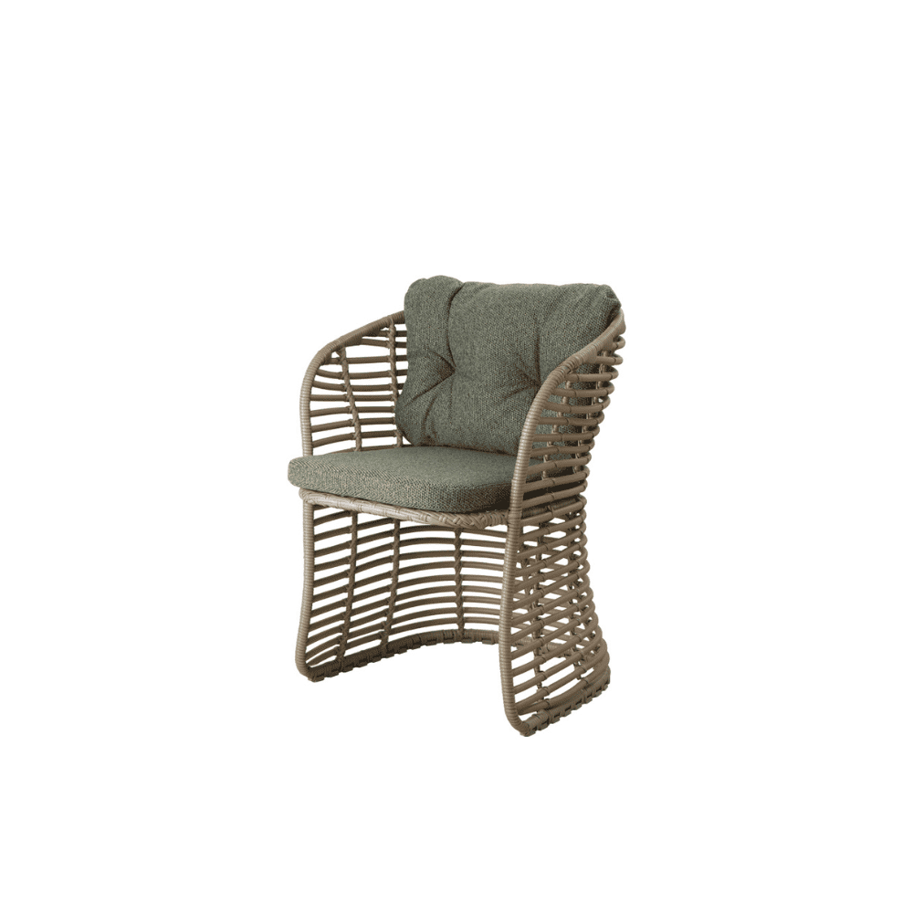Boxhill's Basket Outdoor Dining Chair Natural with Dark Green Cushion