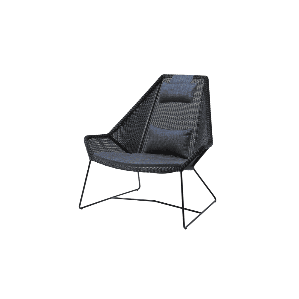 Boxhill's Breeze Highback Outdoor Chair Black with Blue Cushion
