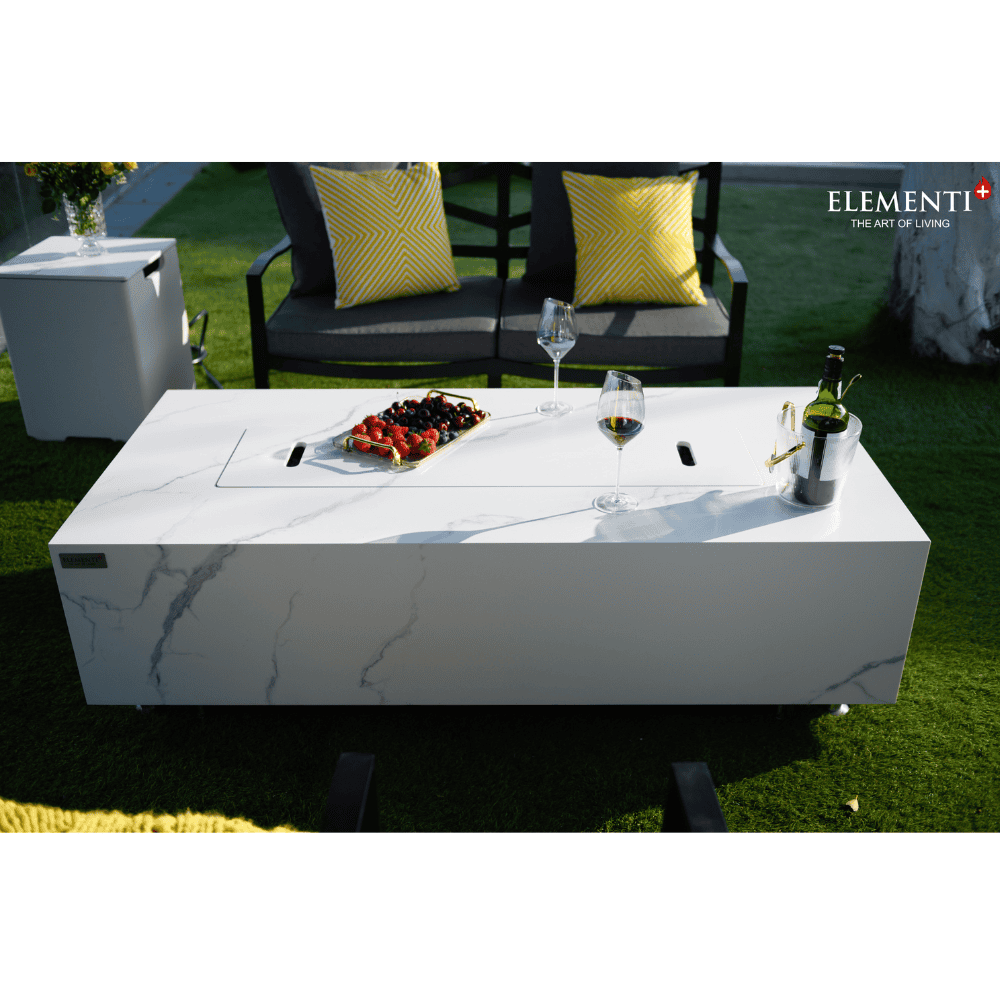 Boxhill's Carrara Marble Porcelain Outdoor Fire Table lifestyle