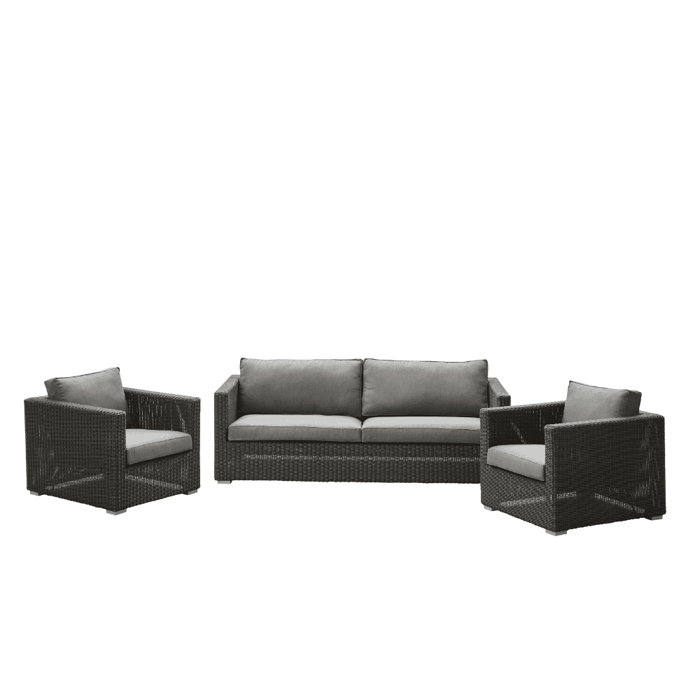Boxhill's Chester Lounge Weave Coastal Chair Graphite and Chester 3-Seater Coastal Sofa Graphite with Light Grey Cushion