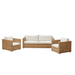 Boxhill's Chester 3-Seater Coastal Sofa Natural and Chester Lounge Weave Coastal Chair Natural with White Cushion in white background