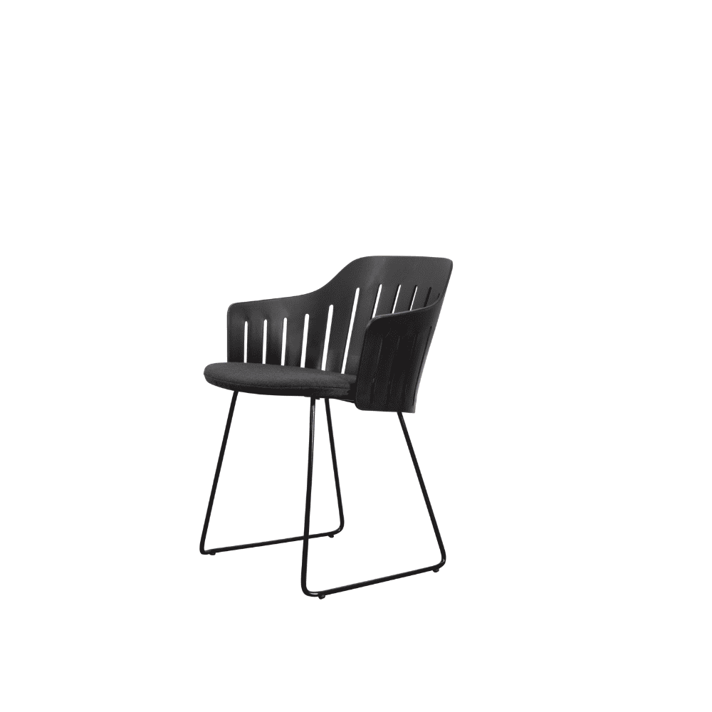 Boxhill's Choice Outdoor Dining Chair Black Shell Warm Galvanized Steel Sledge Base with Black Natte Seat Cushion