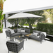 Boxhill's Conic Box Outdoor Storage Table lifestyle image in between Conic Module Sofa Grey with big umbrella sunshade at patio