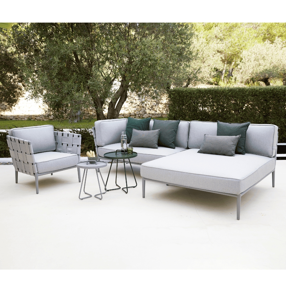 Boxhill's Conic 2-Seater Right Module Sofa Light Grey lifestyle image at patio
