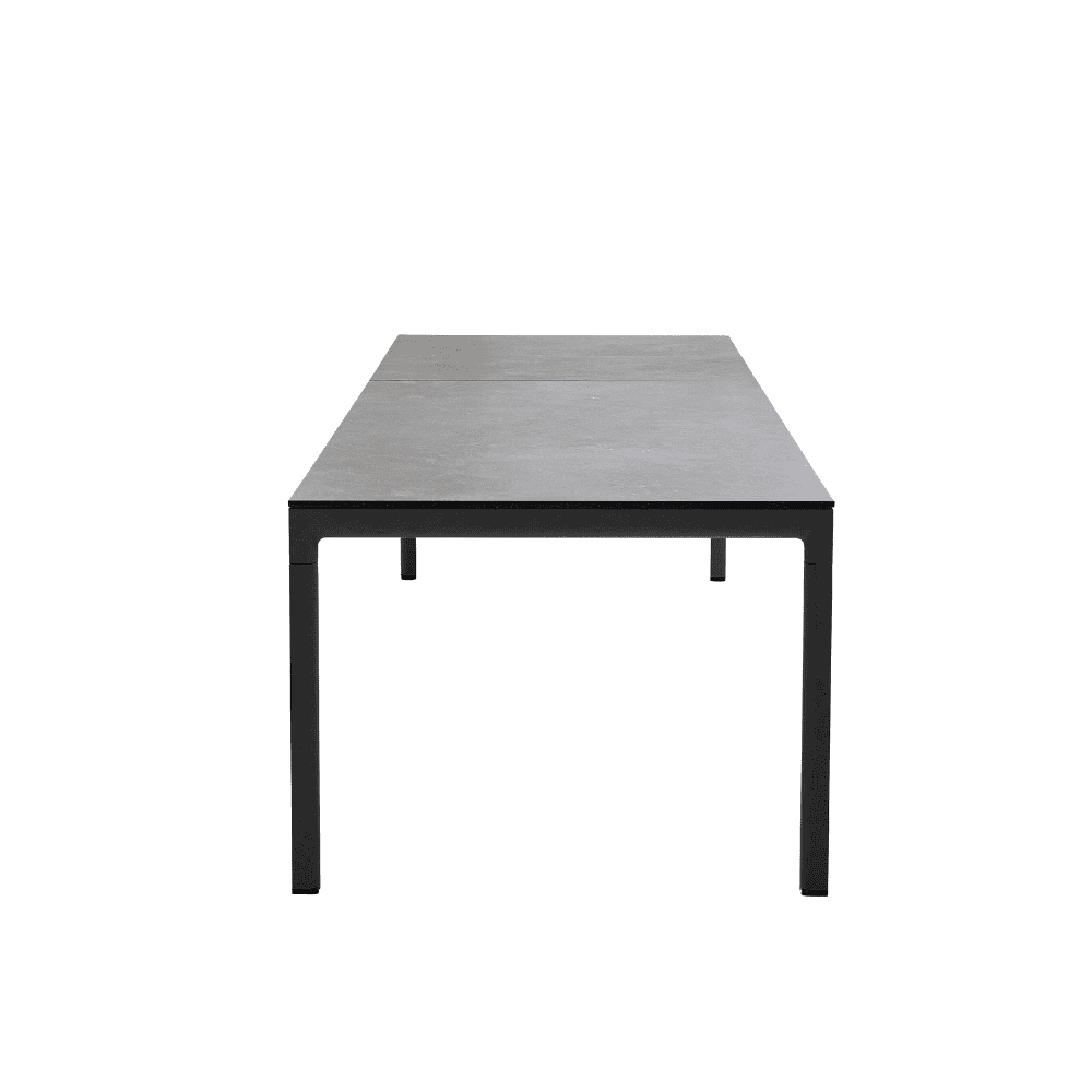 Boxhill's Drop Outdoor Dining Table with 78.8" Table Extension Lava Grey Base Black Tabletop side view in white background