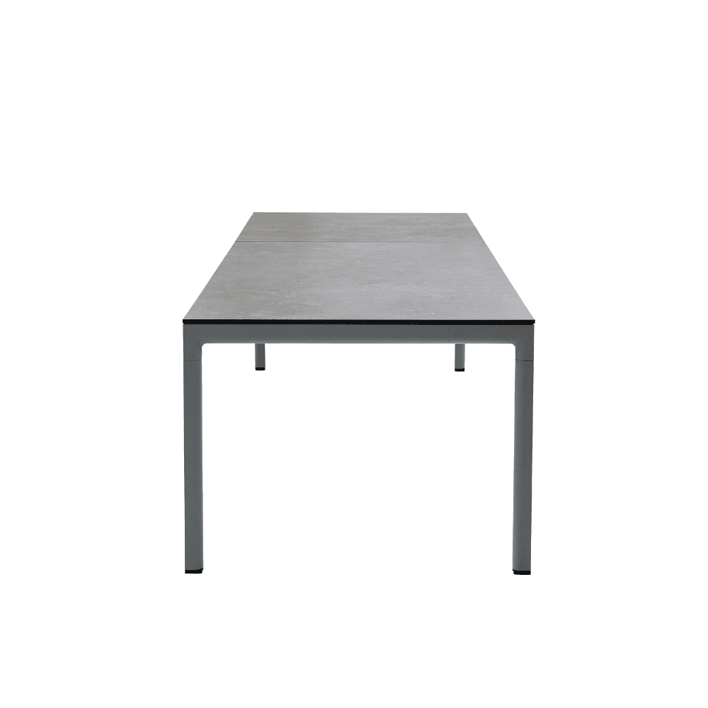 Boxhill's Drop Outdoor Dining Table with 78.8" Table Extension Light Grey Base Black Tabletop side view in white background