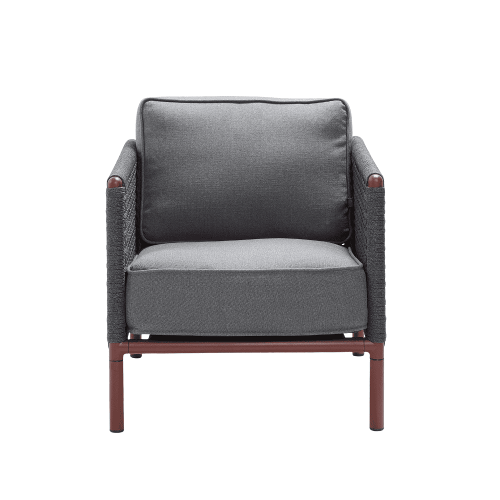 Boxhill's Encore Outdoor Single Seater Grey Sofa Bordeaux Frame front view in white background