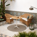 Boxhill's Lansing Outdoor Lounge Chair Natural lifestyle image with Lansing Outdoor 2-Seater Sofa and teak round table at patio