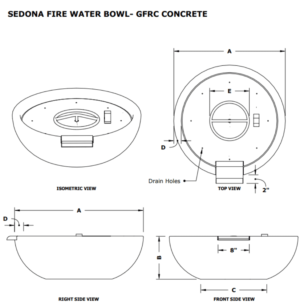 Sedona Concrete Fire & Water Bowl Specs
