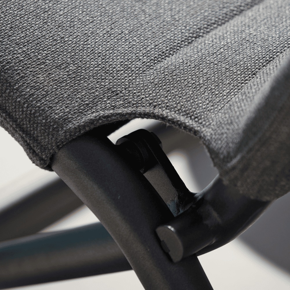 Boxhill's Traveller grey outdoor folding lounge close up view