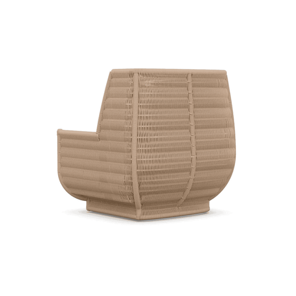 Fawn styled outdoor club chair that is made with texteline rope that outlasts tough conditions.