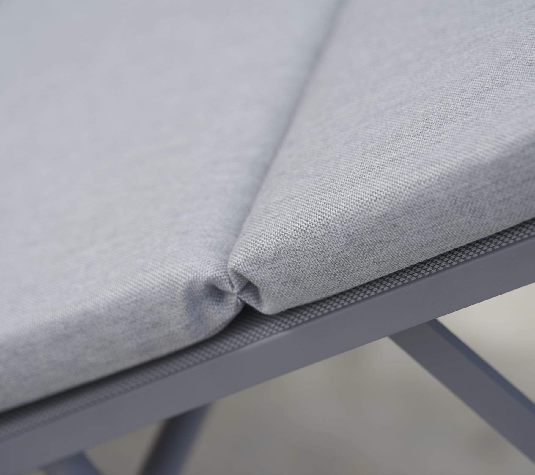   Boxhill's Relax light grey outdoor chaise lounge with light grey cushion close up view