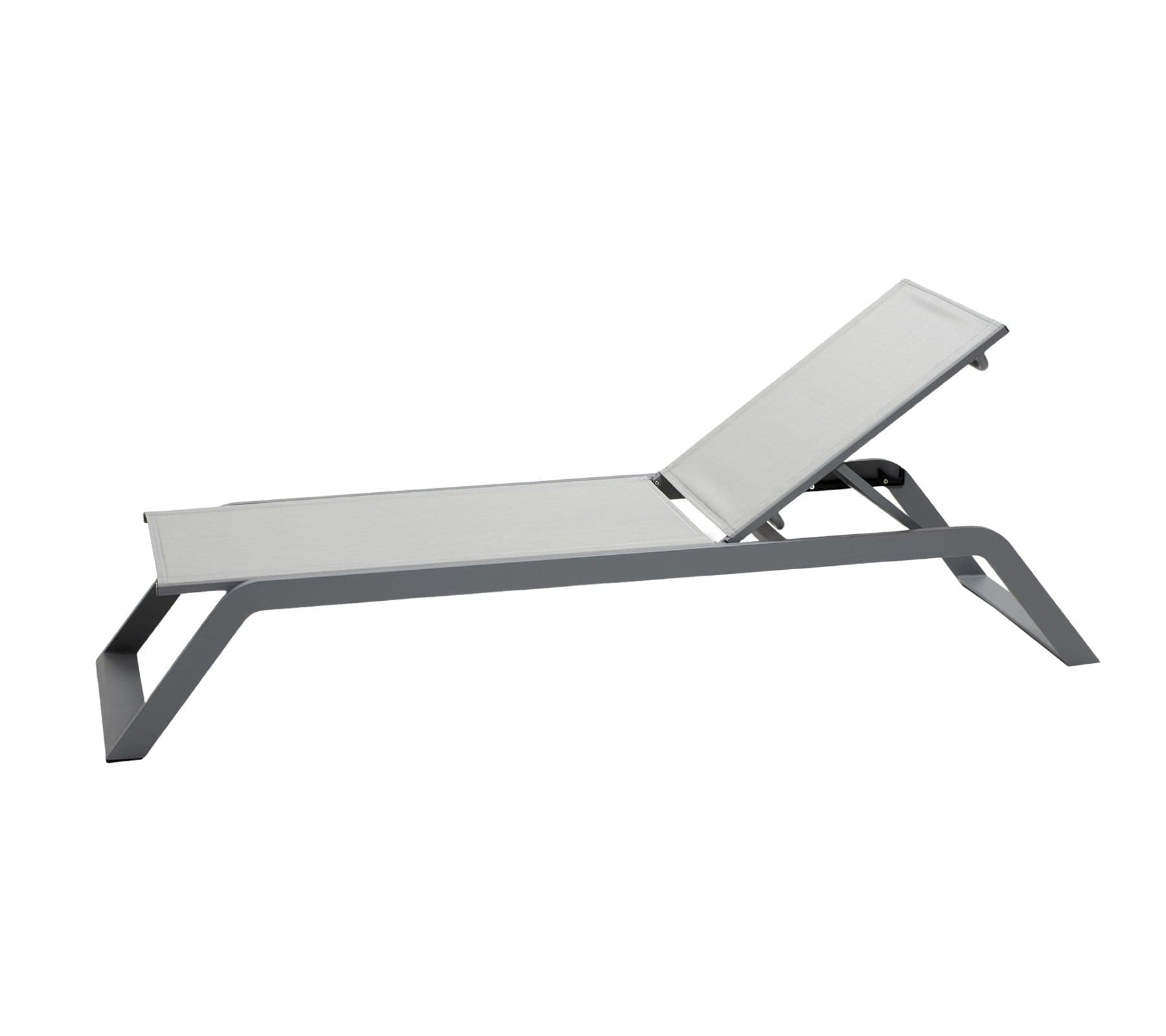 Boxhill's Siesta grey outdoor chaise lounge without cushion on white background