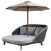 Boxhill's Peacock grey outdoor daybed with a parasol on white background