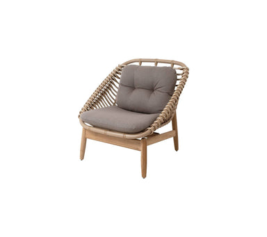 Boxhill's String light brown outdoor lounge chair-teak frame front side view on white background