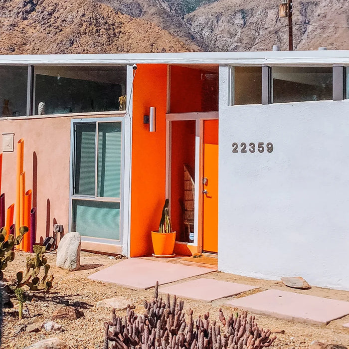 Boxhill midcentury modern landscape design featuring bold colors and drought-tolerant plants.