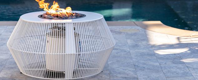 Boxhill's mid century modern propane fire pit in white 