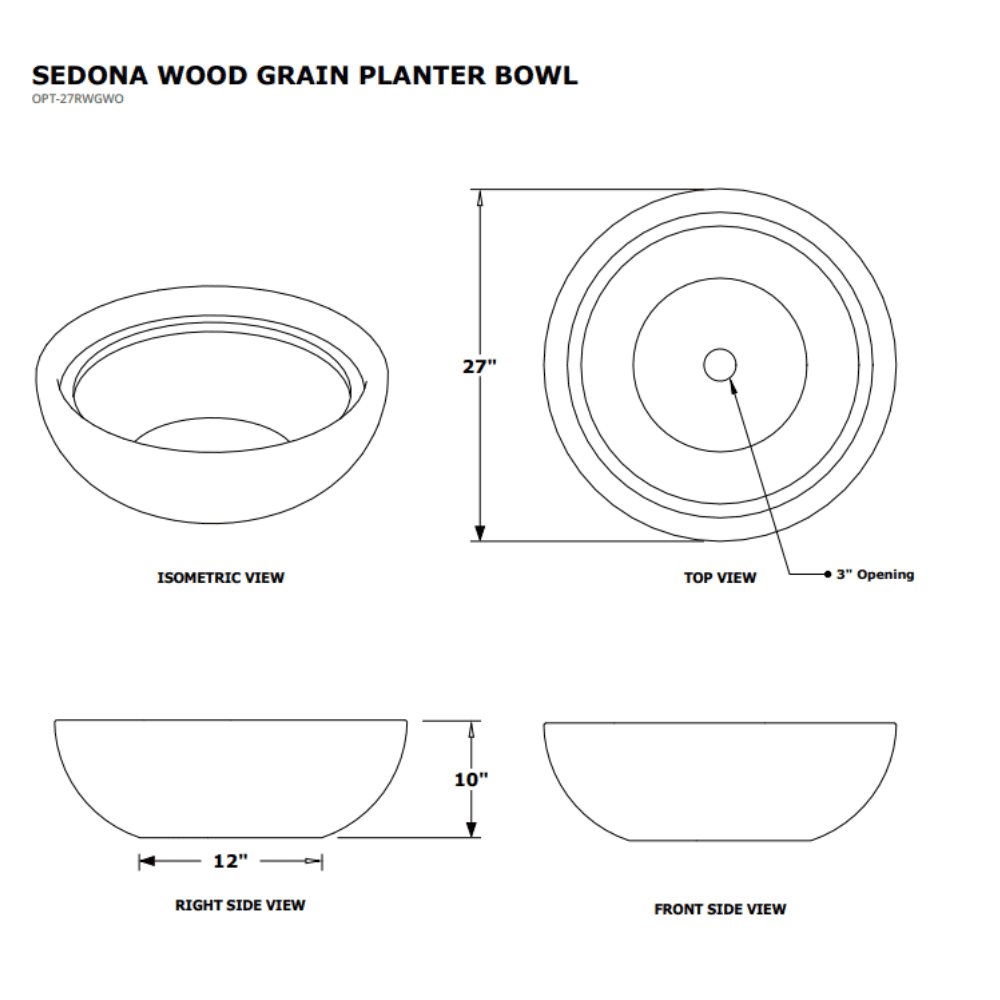 27" Sedona Wood Grain Outdoor Planter Specs