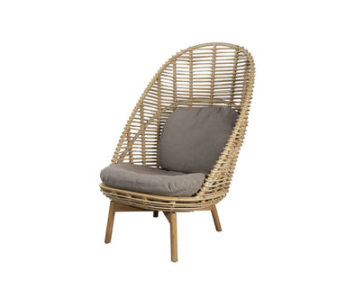 Boxhill's Hive Outdoor Highback Lounge Chair Natural Frame with Taupe Cushion in white background