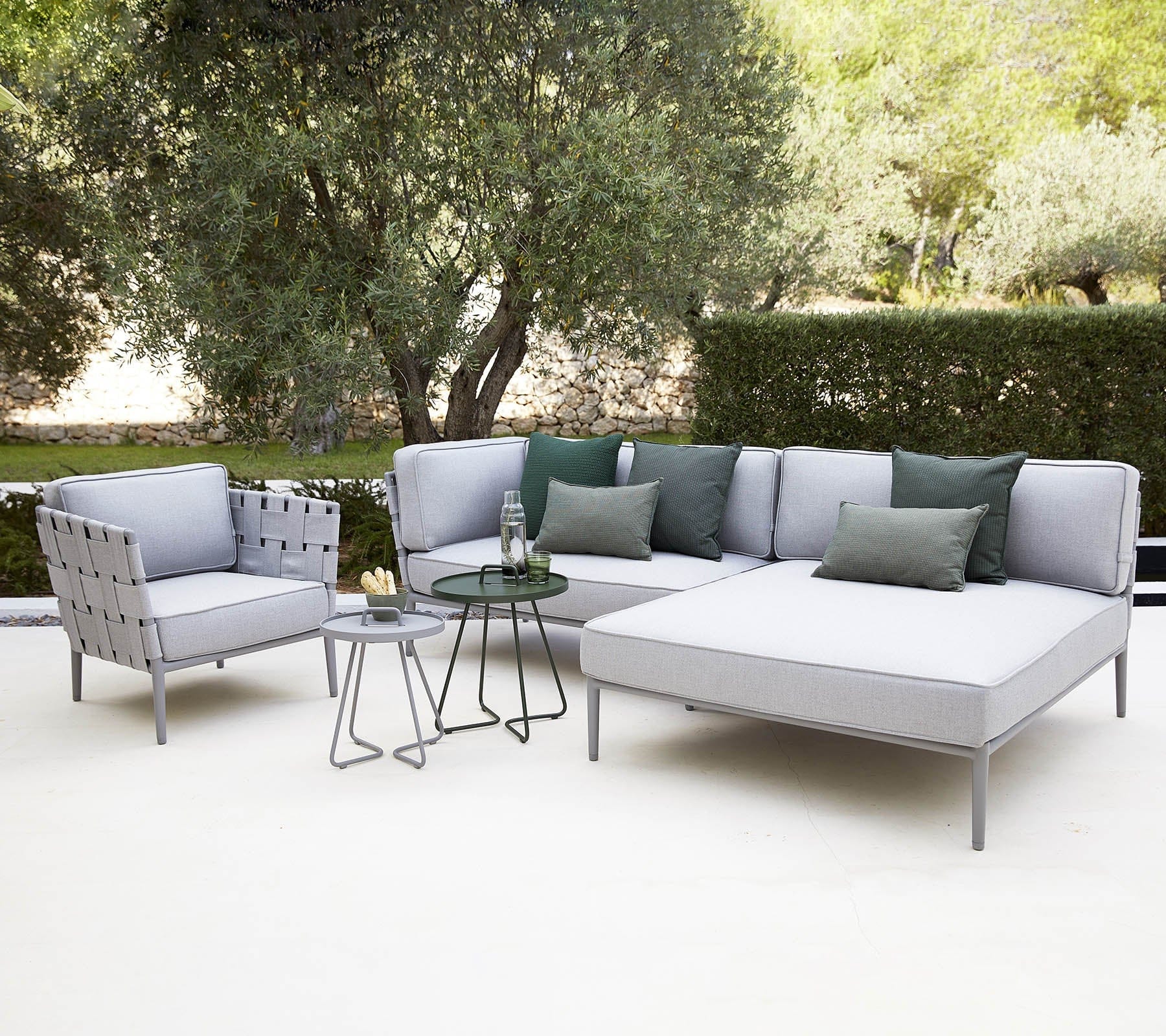 Boxhill's Conic Lounge Chair Light Grey lifestyle image with Conic Module Sofa at Patio