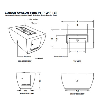 Avalon Linear Metal Fire Pit | 15" Tall Specs