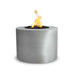 Stainless steel outdoor metal round fire pits with lava rocks and flames on top