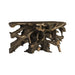 A rustic, organic-shaped console table made from sculpted driftwood or tree roots, featuring a thick rectangular top and a complex, branching base, shown against a plain white background.