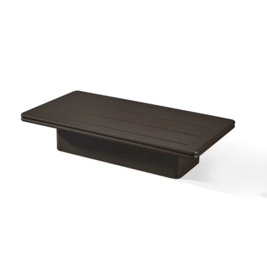 Dark brown modern rectangular outdoor coffee table for patio lounging