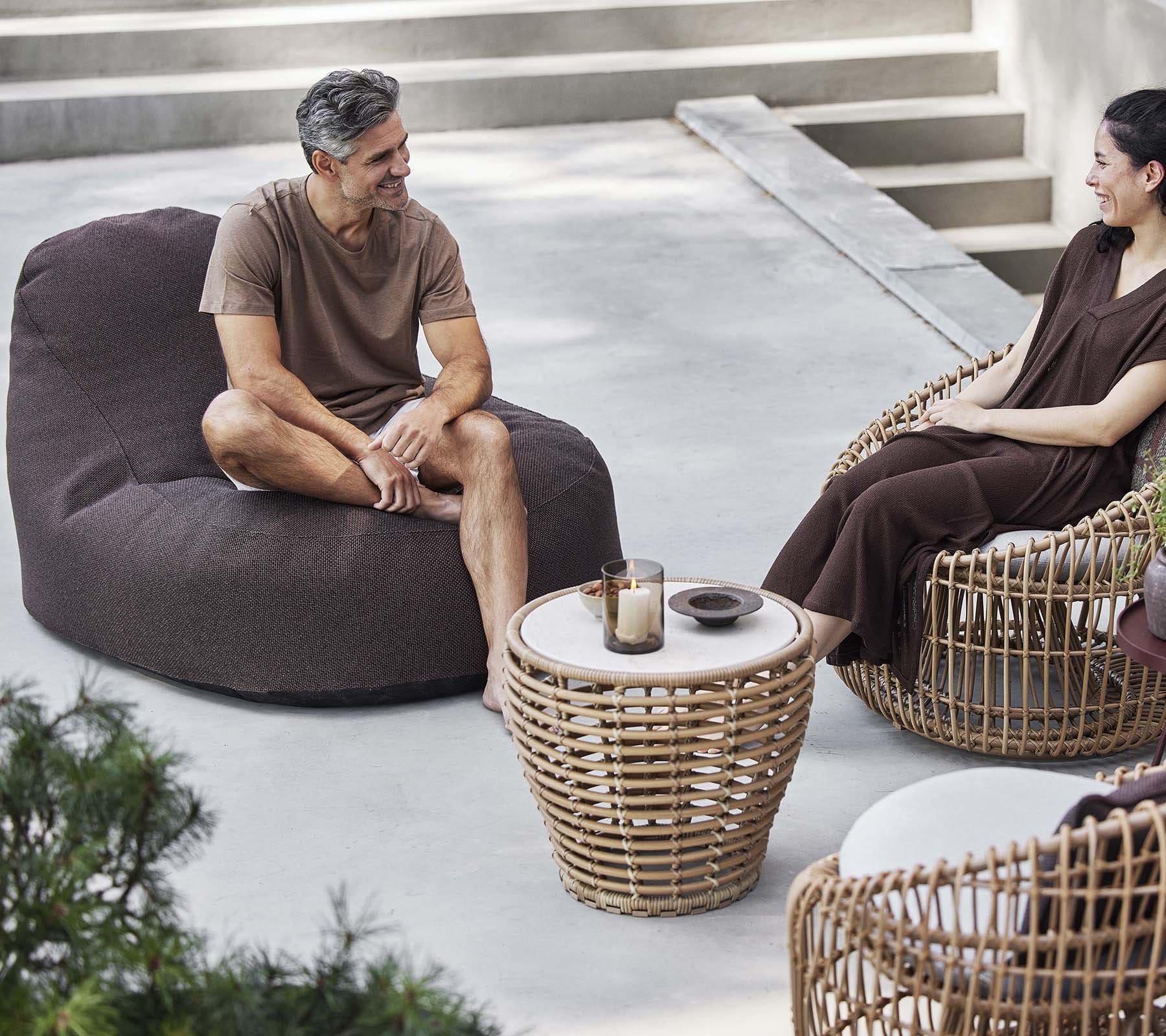 Boxhill's Cozy Outdoor Bean Bag Chair Dark Bordeaux lifestyle image with a man and a woman sitting down