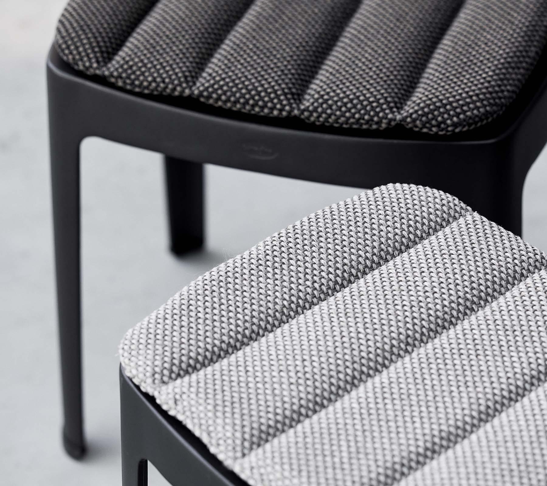 Boxhill's Cut High Outdoor Stool Black with Dark Grey and Light Grey cushion close up view