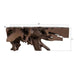 A rustic brown carved wood or stone outdoor console table with dimension labels showing 80 inches length, 31 inches height, and 14 inches width on a white background.