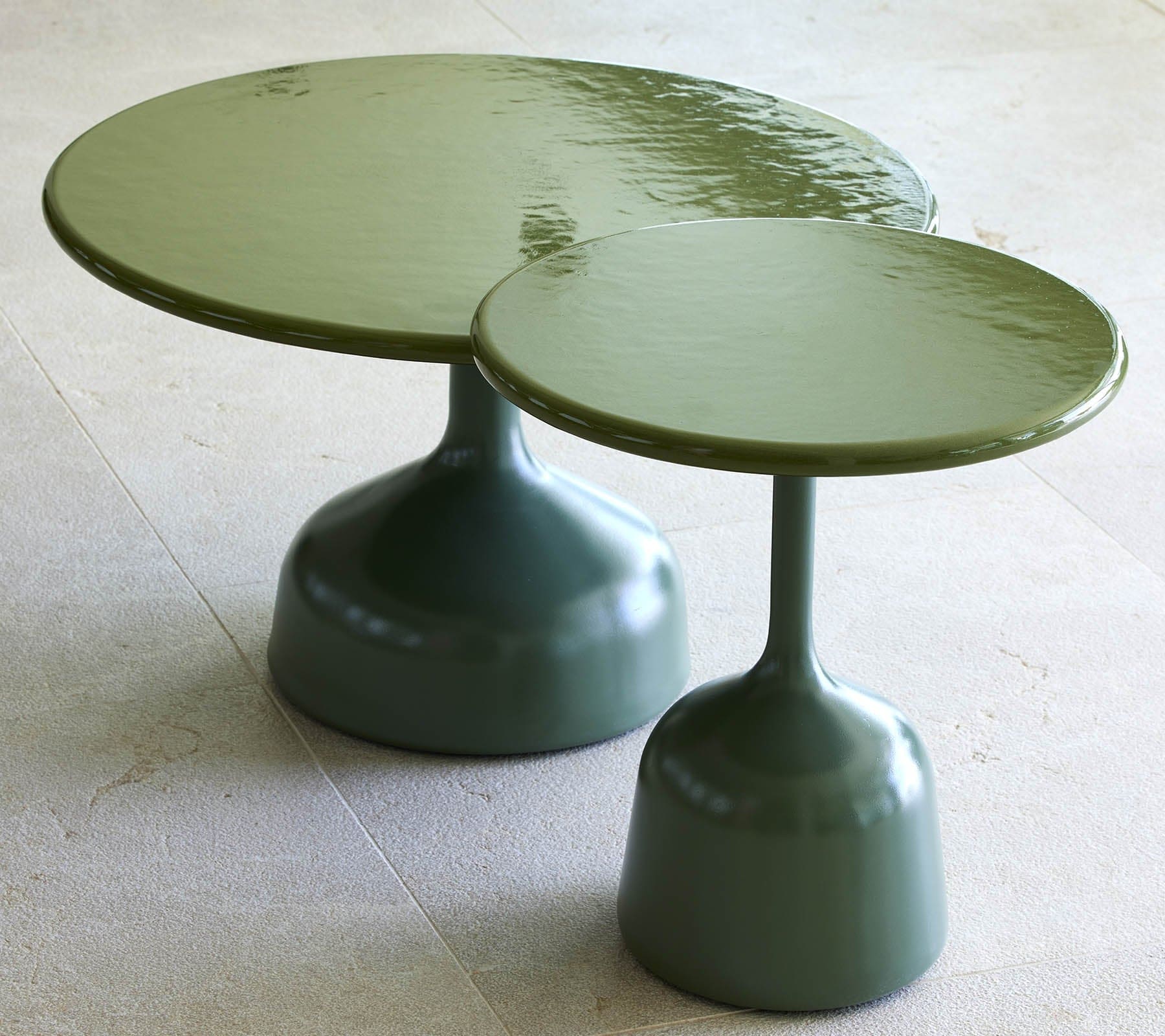 Boxhill's Glaze Outdoor Round Coffee Table  Olive Green Base, Green Top Large and Small