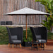 Boxhill's Grow Umbrella Base and Planter Box with Wheels lifestyle image in the middle of 2 lounge chairs mounted with parasol