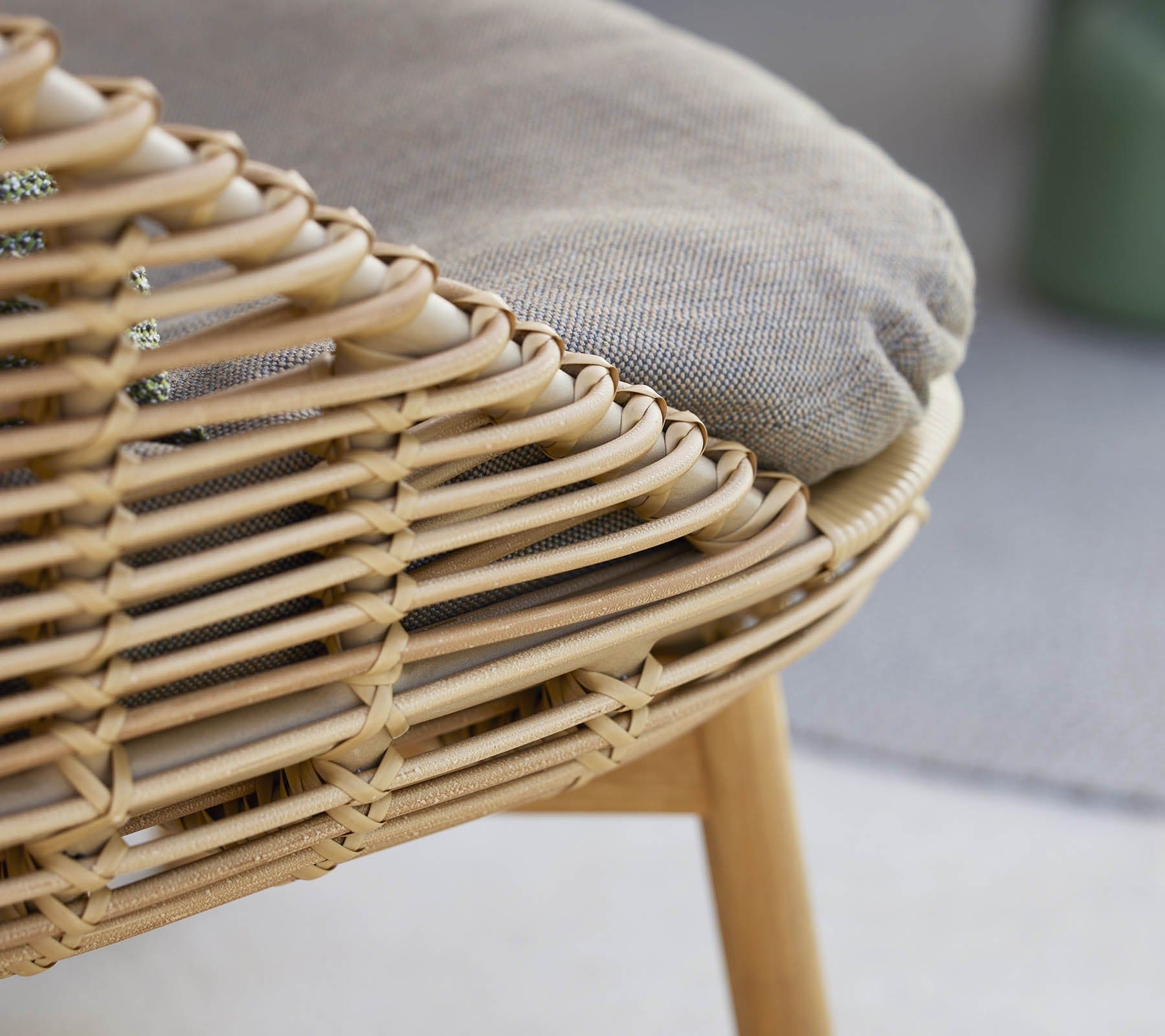 Boxhill's Hive Outdoor Highback Lounge Chair Natural Frame with Taupe Cushion close up view