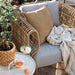 Boxhill's Nest Lounge Chair Lifestyle image at patio with pillow and a fabric cloth on top