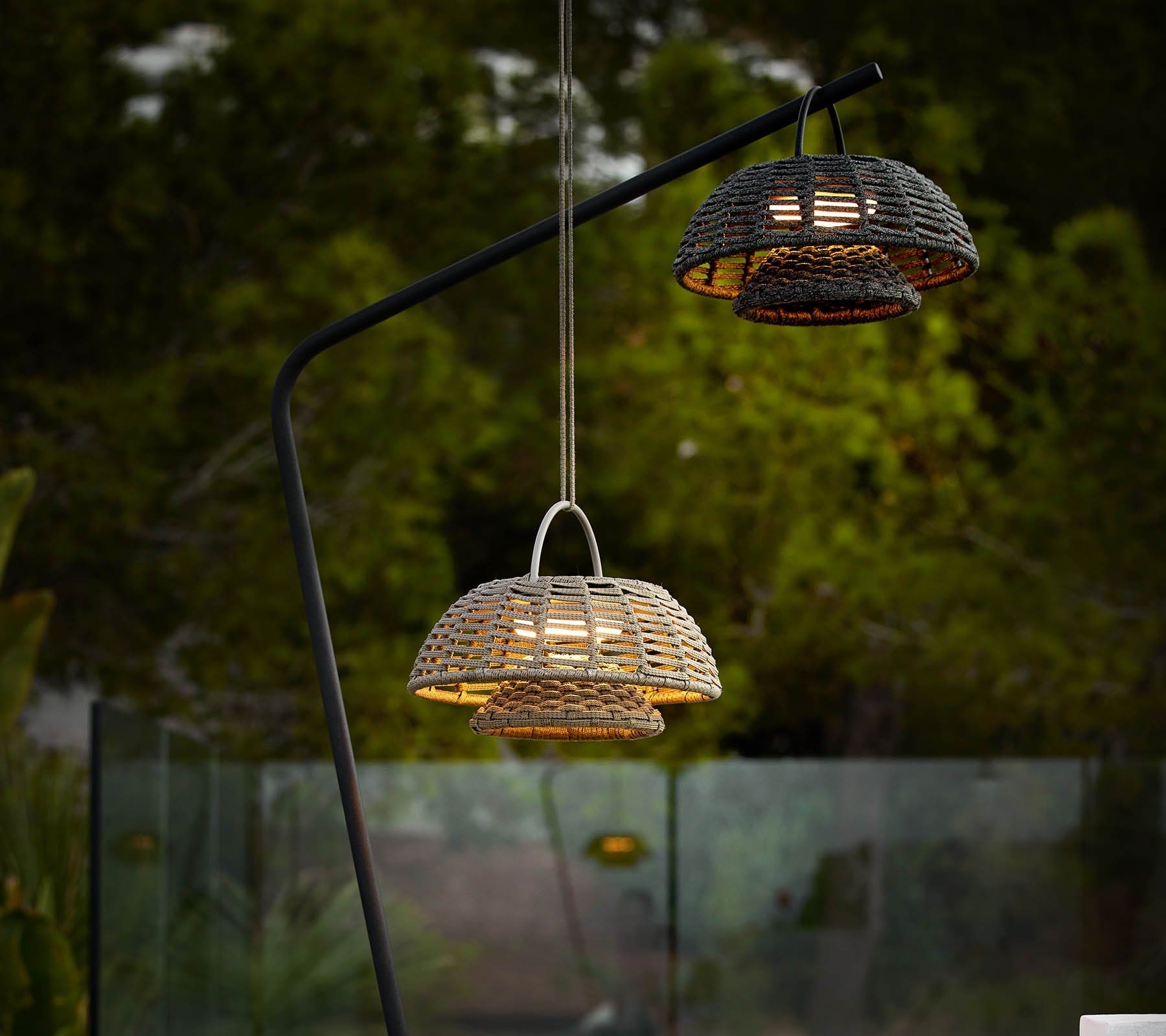 Boxhill's Illusion Outdoor Hanging Lamp w/ Stand and Led Lamp lifestyle image at patio