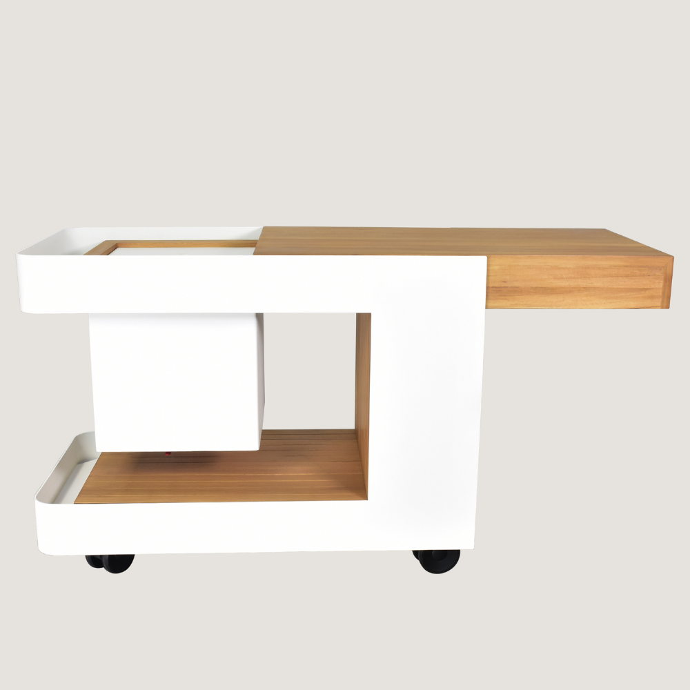 Matte white powder-coated aluminium frame caster wheels Indu Bar Isle White