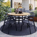 Boxhill's Joy Round Outdoor Dining Table Lifestyle image with 5 dining chairs at patio
