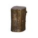 A rustic log-shaped stool or side table with a natural wood grain finish, isolated on a white background.