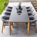 Boxhill's Luna Outdoor Dining Armchair lifestyle image with long dining table at patio