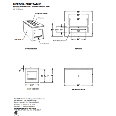 Merona Metal Powder Coated Fire Pit Table Specs
