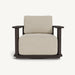 A stylish swivel lounge chair with a brown aluminum frame and a soft beige quick-dry upholstered seat, suitable for various interiors.