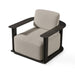 A stylish Barrel Lounge chair with a black metal aluminum frame and a plush beige cushion, perfect for modern home decor.