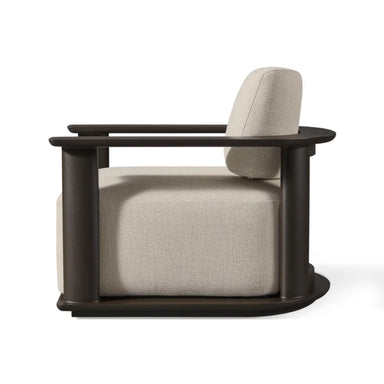 An Outdoor Lounge chair with an aluminum frame and a beige fabric cushion, perfect for modern outdoor decor.